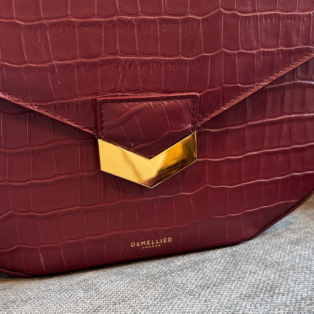 DeMellier London Croc-Embossed Crossbody Bag in Burgundy - Picture 3 of 16